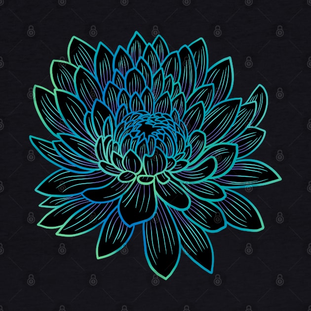 Colorful chrysanthemum or Mums flower drawing - faded blue with green lines in the petals. by DaveDanchuk